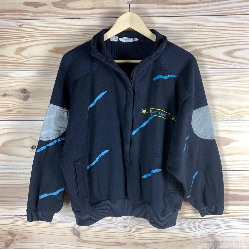 Le Coq Sportif Sweatshirt Men L Navy 90s Vintage Quarter Zip Graphic‎ Pullover